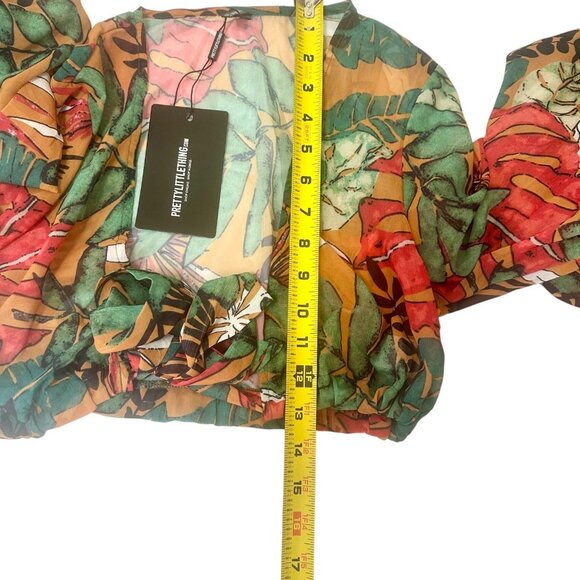 Pretty Little Thing Orange Big Leaf Tie Front Wide Leg Beach 2-Pc Set Sz10 NWT - Picture 11 of 14